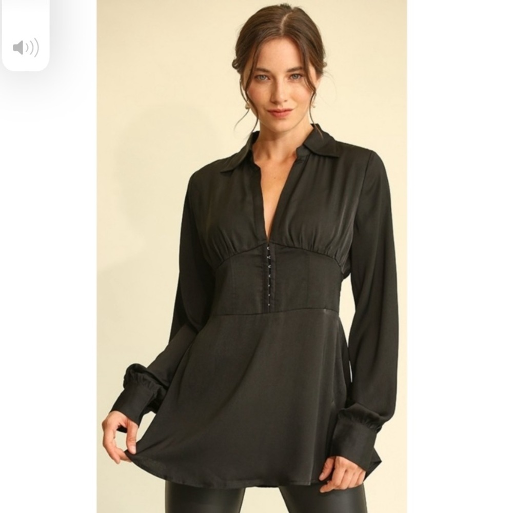 NEW BLACK SATIN DEEL AND PLUNGE CORSET BLOUSE - Picture 2 of 6